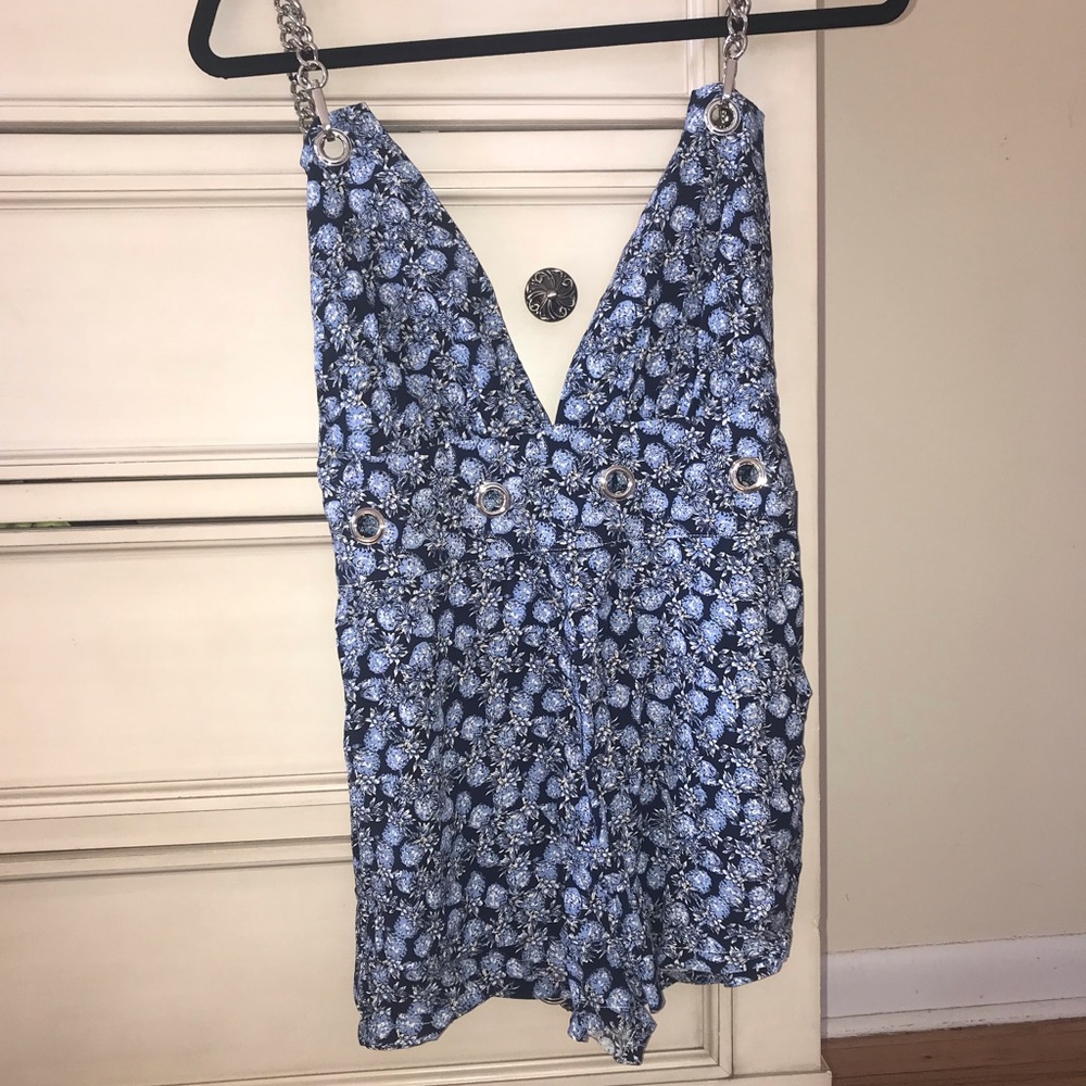 LF blue floral romper with chain strap